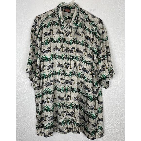 Harley Davidson Men's 100% Silk Hawaiian Short Sleeve Button Down Shirt Large - Picture 1 of 5